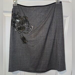 DKNY Gray Pencil Skirt with Black Beaded Floral Detail